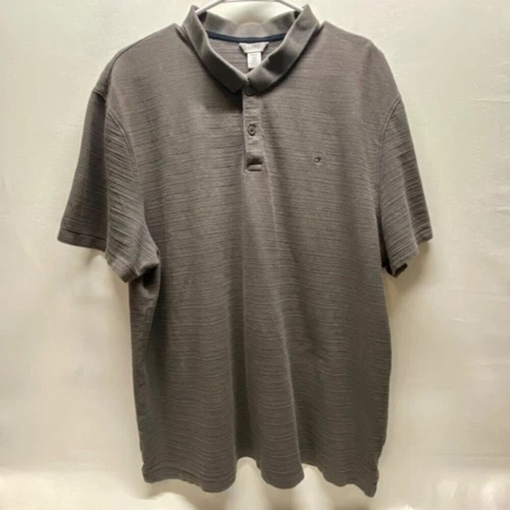 Calvin Klein Polo Shirt Men's XXL Gray Tonal‎ Stripe Short Sleeve CK Logo GUC